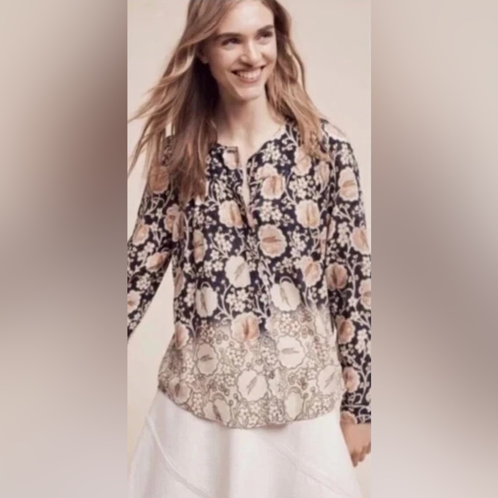 Anthropologie Maeve Ombre Floral Boho Button-Up Blouse Size Xs